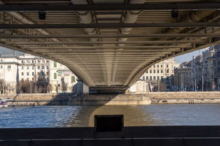 Budapest, Hungary - Feb 9, 2020: View under Elisabeth Bridge. High quality photoのeditorial素材