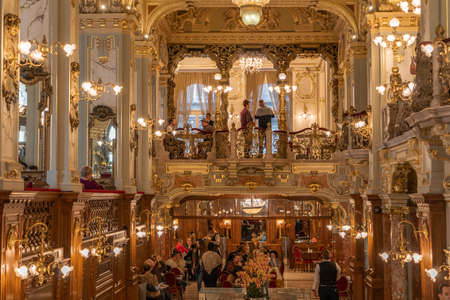 Luxury golden hall inside New York Cafe in Budapestのeditorial素材