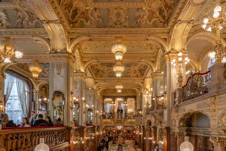 Luxury golden hall inside New York Cafe in Budapestのeditorial素材