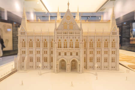 Budapest, Hungary - Feb 10, 2020: Miniature model of Hungarian Parliament in exhibition hallのeditorial素材