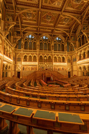 Budapest, Hungary - Feb 10, 2020: Interieur view of National Assembly Parliament golen conference roomのeditorial素材