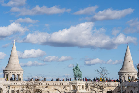 Budapest, Hungary - Feb 11, 2020: Cumulostratus clouds over Fisherman's Bastion in sunny winter morning timeのeditorial素材