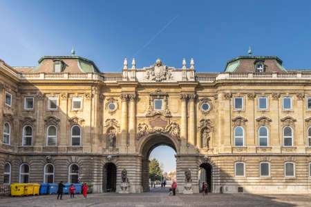 Budapest, Hungary - Feb 9, 2020: South side of The Lions Gate at Buda Palace on the hillのeditorial素材