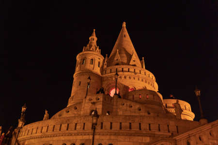 Budapest, Hungary - Feb 8, 2020: Fishermans Bastion with light in the nightのeditorial素材