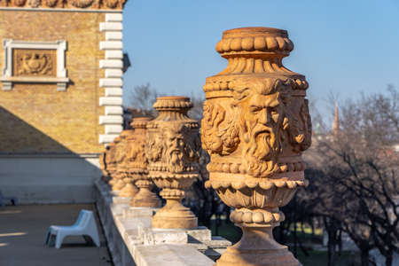 Pyrogranite Decorative Vase at Castle Garden Bazaar by Danube river in Budapest in winterのeditorial素材