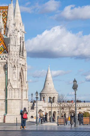 Budapest, Hungary - Feb 11, 2020: Cumulostratus clouds over Fisherman's Bastion in sunny winter morning timeのeditorial素材