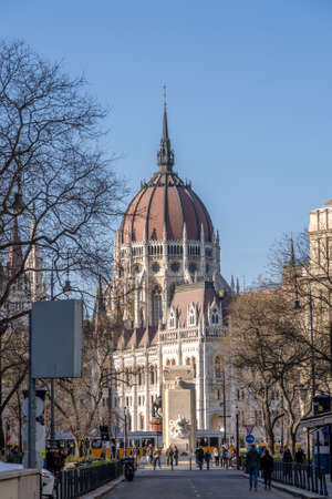 Parliament dome view with equestrian statue in martyrs squareのeditorial素材