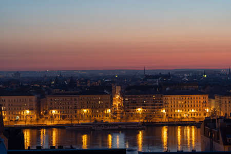 Budapest Danube city skyline before sunrise at dawn in Hungary winterの写真素材