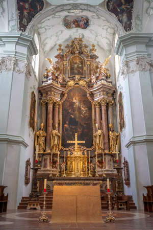 Altar facade of rococo style inside St Peter abbey churchのeditorial素材
