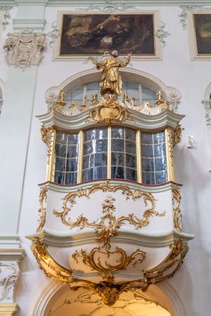 Golden Floral rococo decorated pulpit inside St Peter Abbey churchのeditorial素材