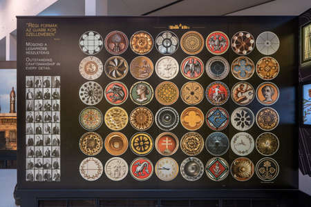 Budapest, Hungary - Feb 10, 2020: Arrays of decorative emblems used inside Hungarian Parliament buildingのeditorial素材