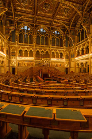 Budapest, Hungary - Feb 10, 2020: Interieur view of National Assembly Parliament golen conference roomのeditorial素材