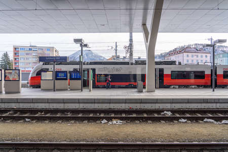 Cityjet train of OBB at Salzburg HBF railway stationのeditorial素材