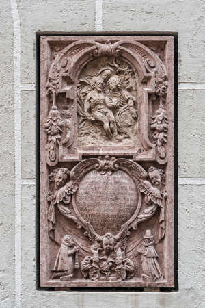 Feb 4, 2020 - Salzburg, Austria: Slate tablet engravings of religious story on the exterior of St Mary Chapel inside St Peter Abbeyのeditorial素材