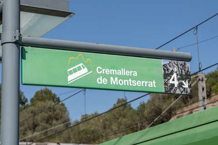 Montserrat, Spain - Feb 23, 2020: Indicator of Cremallera train to Montserrat at train station near Barcelonaのeditorial素材