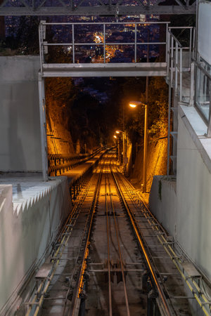 Funicular railway on Mount Tibidabo in Barcelona at night time