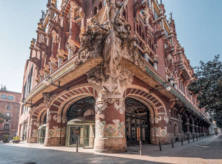 Barcelona, Spain - Feb 24, 2020: Floral deco column at side facade of Catalonia Music Hall in afternoonのeditorial素材
