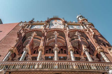Barcelona, Spain - Feb 24, 2020: Upward view of facade balcony Catalonia Music Hallのeditorial素材