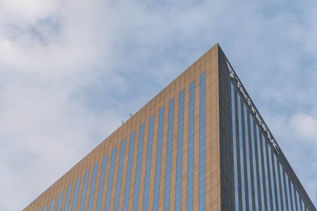 Paris, France - Jun 20, 2020: Upward view of Tour Adria skyscraper in La Defenseのeditorial素材