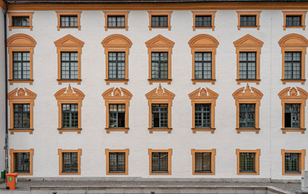 Kempten, Germany - Aug 3, 2020: Facade of Princely residence with barred window