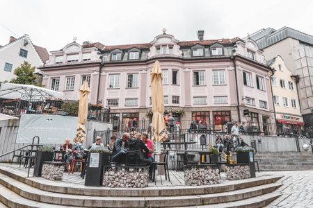 Kempten, Germany - Aug 3, 2020: pedestrian wear no mask on street in town centerのeditorial素材