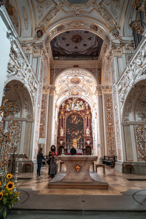 Kempten, Germany - Aug 3, 2020: Altar view of St. Lawrence Basilicaのeditorial素材
