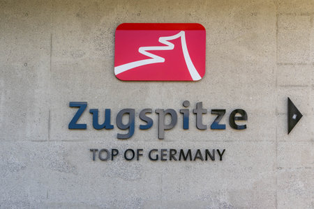 Zugspitze, Germany - Aug 5, 2020: Sign of Zugspitze mountainのeditorial素材