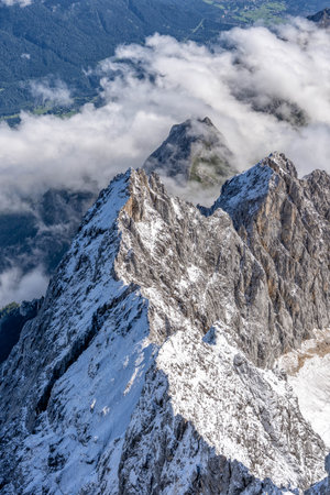 Snow mountain view in summer from Top of Germany Zugspitze view pointの写真素材