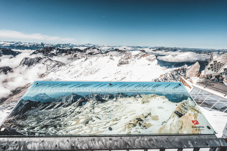 Zugspitze, Germany - Aug 5, 2020: viewer map at observation deck viewpointのeditorial素材