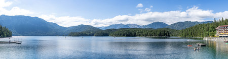 Grainau, Germany - Aug 5, 2020: Panoramic view of Eibsee Lake in Summerのeditorial素材