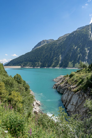 Schlegeisspeicher galacier resevoir in Zilltertal in Austria summerの写真素材