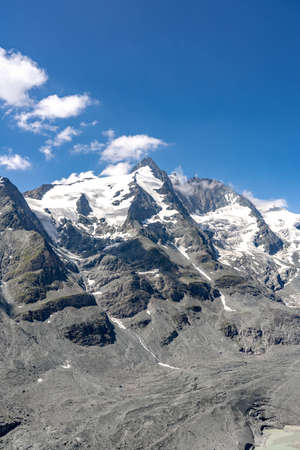 Snowy Grossglockner summit with Pasterze glacier from view point of kaiser-franz-josefs-hoehe in Austriaの写真素材