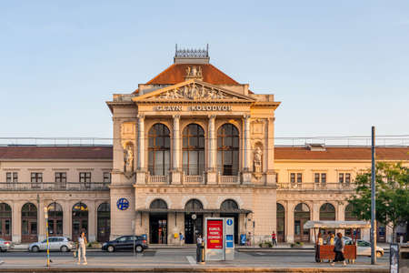 Zagreb, Croatia - Aug 10, 2020: Railway station Glavni Kolodvor in center during sunset hourのeditorial素材