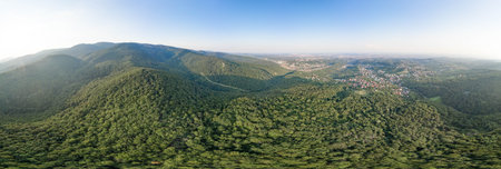 360 Aerial panoramic drone view of Zagreb upper town near Medvednica mountain