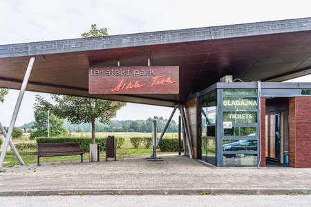 Smiljan, Croatia - Aug 12, 2020: Box office of Nikola Tesla Memorial Centreのeditorial素材