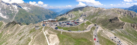 Grossglockner, Austria - Aug 8, 2020: Aerial view of Edelweissspitze view point in sunny summerのeditorial素材