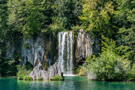 Waterfall cascade in Plitvice Lakes in Croatia summerの写真素材