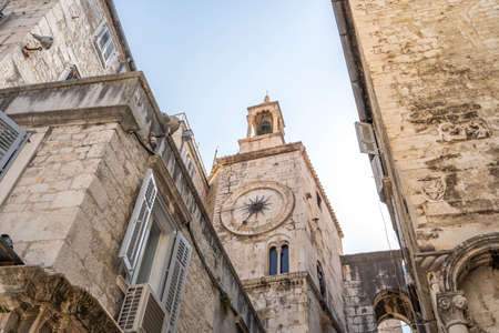 Split, Croatia - Aug 14, 2020: Bell tower view of Church of our lady in ancient split town in Croatiaのeditorial素材