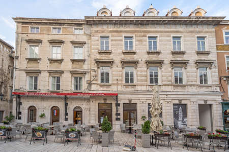 Split, Croatia - Aug 15 2020: Restaurant building facade at Peoples square Pjaca at old townのeditorial素材