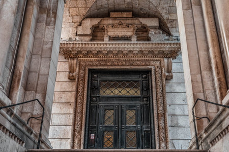 Split, Croatia - Aug 15, 2020: Gate entrance of St. Domnius Church at Diocletians Palace in old townのeditorial素材