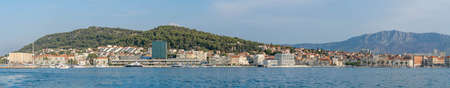 Split, Croatia - Aug 15, 2020: Panoramic view of Split city riva esplanade with Mount Morso in Croatia summer morningのeditorial素材