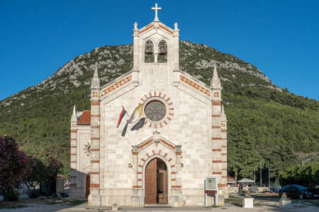 Ston, Croatia - Aug 19, 2020: Front facade of St. Blaise church before sunset in old townのeditorial素材