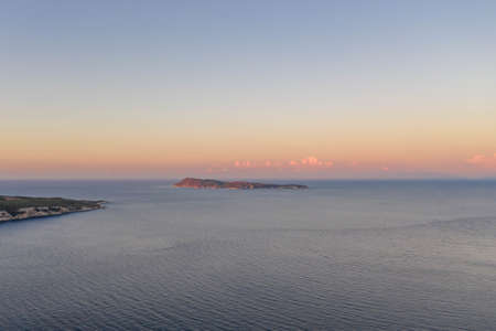 Aerial drone shot of Adriatic sea Bisevo island from Komiza Vis Island view in Croatia summer before sunriseの写真素材