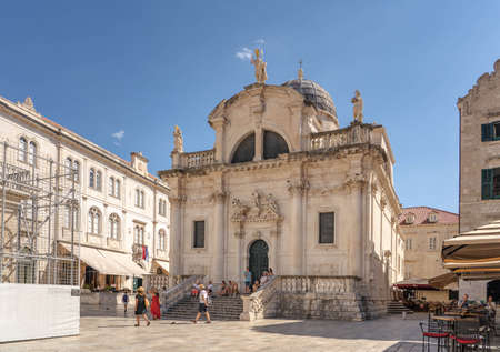 Dubrovnik, Croatia - Aug 20, 2020: Facade of church of St. Blaise in central old town in summerのeditorial素材