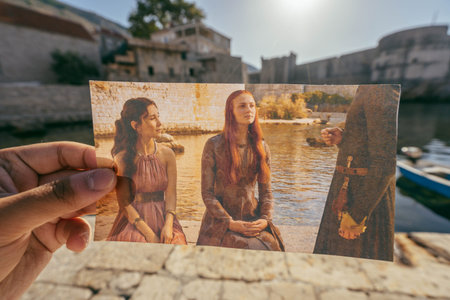 Dubrovnik, Croatia - Aug 23, 2020: Photo still of GOT show held at West Pier in morning