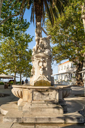Dubrovnik, Croatia - Aug 23, 2020:Fountain with a male female sheep sculpture outside old town near harbourのeditorial素材