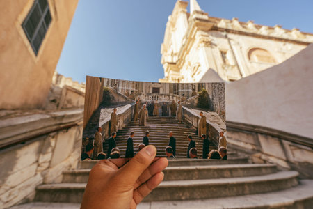 Dubrovnik, Croatia - Aug 23, 2020: GoT TV scene photo held at actual shot scene in old town jesuit...