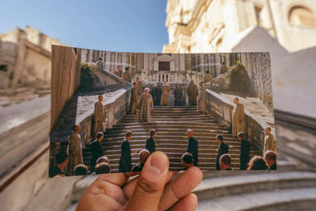 Dubrovnik, Croatia - Aug 23, 2020: GoT TV scene photo held at actual shot scene in old town jesuit stepsのeditorial素材