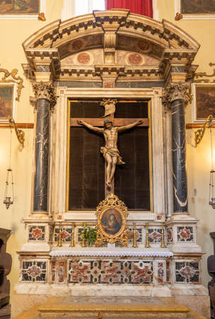 Dubrovnik, Croatia - Aug 23, 2020: Jesus crucifix inside Franciscan church in old townのeditorial素材