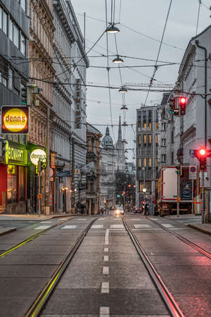 Vienna, Austria - Feb 7, 2020: Empty Josefstadt street in early morning hourのeditorial素材